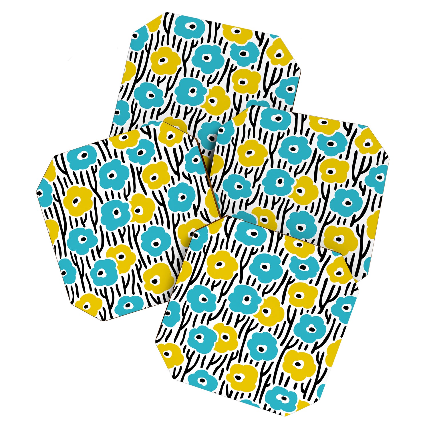 Wild Flowers Pattern Turquoise and Yellow Coaster Gallery Image 1