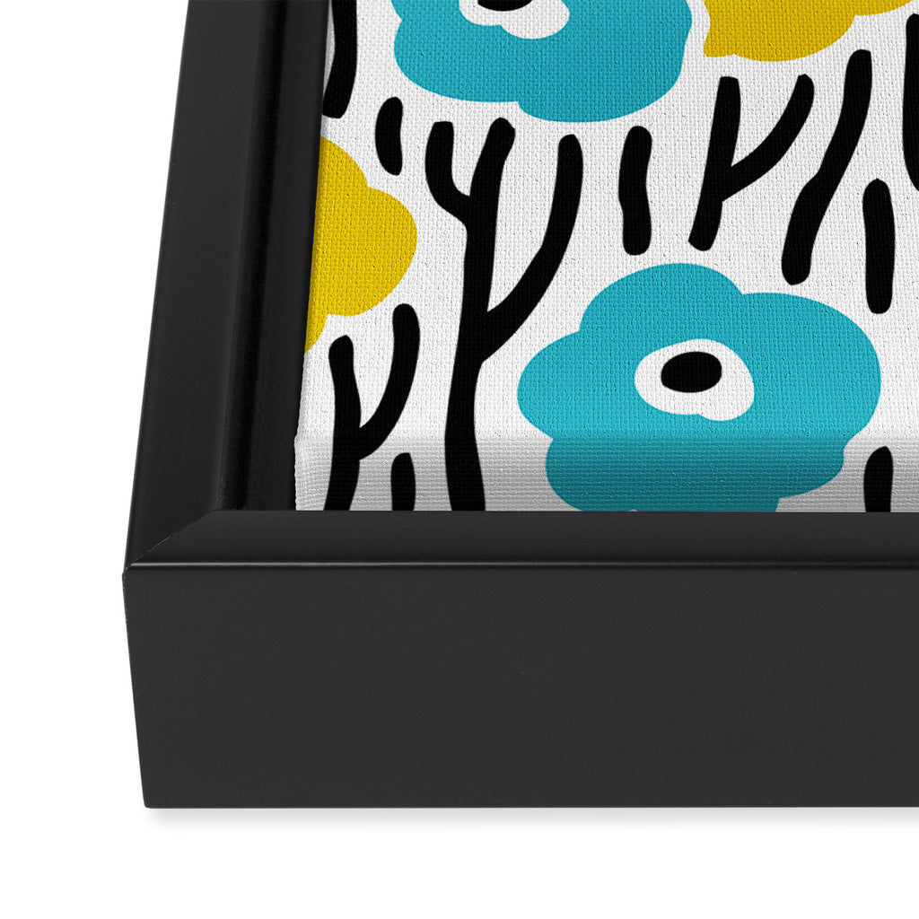 Wild Flowers Pattern Turquoise and Yellow Framed Canvas Print Gallery Image 3