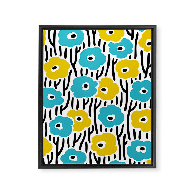 Wild Flowers Pattern Turquoise and Yellow Framed Canvas Print Gallery Image 8