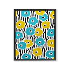 Wild Flowers Pattern Turquoise and Yellow Framed Canvas Print Gallery Image 8
