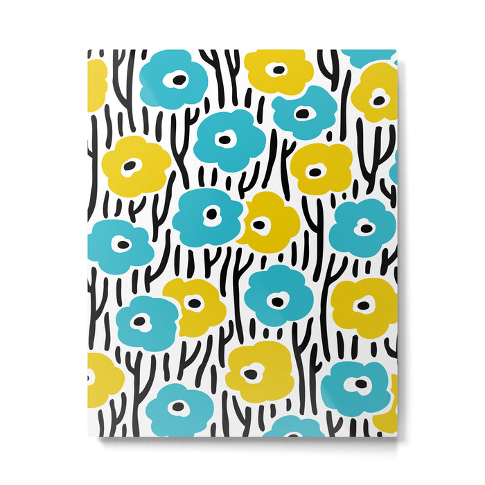 Wild Flowers Pattern Turquoise and Yellow Metal Print Gallery Image 1