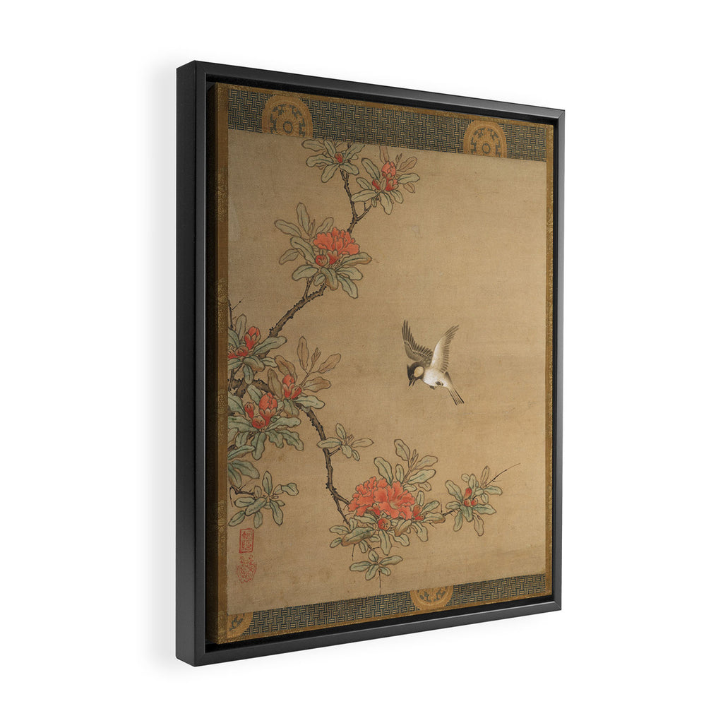 16th Century Japanese Bird and Peony Edo Era Painting Framed Canvas Print Gallery Image 2