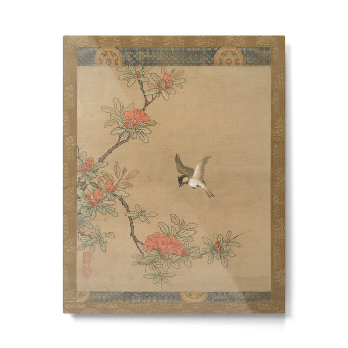 16th Century Japanese Bird and Peony Edo Era Painting Metal Print Gallery Image 1