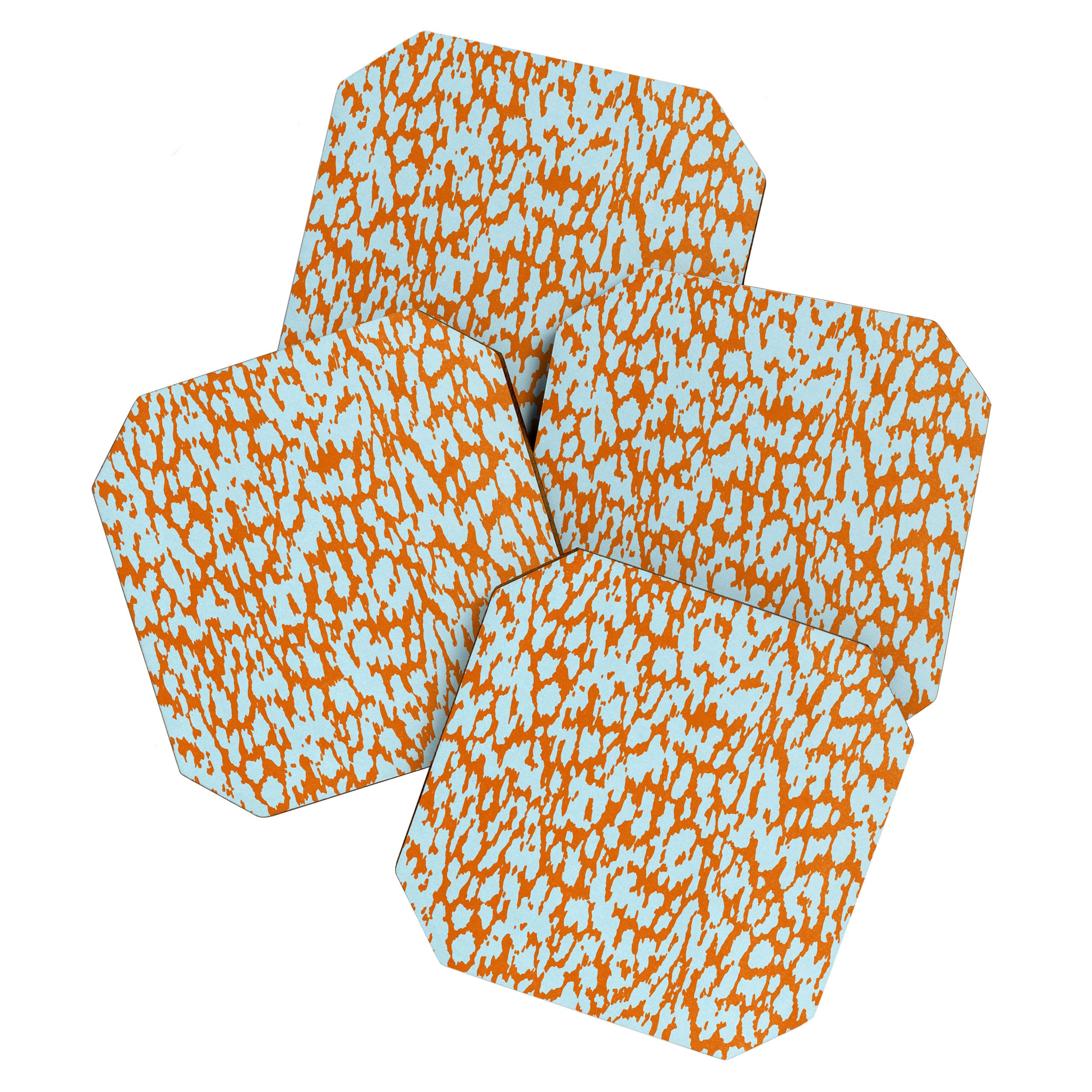 Abstract Animal Print Pattern Orange and Blue Modern Coaster Gallery Image 1