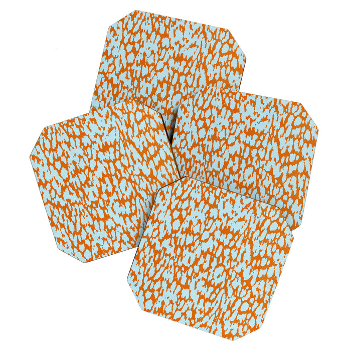Abstract Animal Print Pattern Orange and Blue Modern Coaster Gallery Image 1