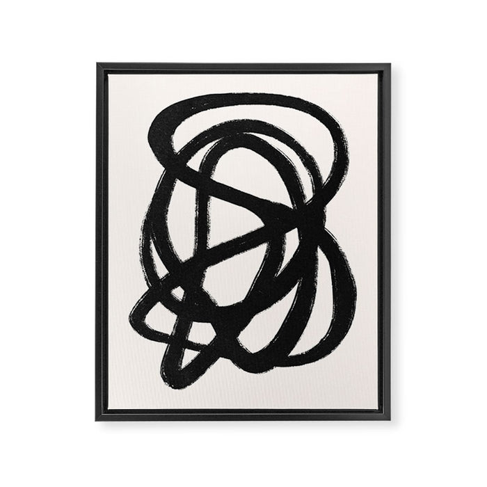 Abstract Black and White Organic Shape Elegant Monochrome Pattern Framed Canvas Print Gallery Image 1