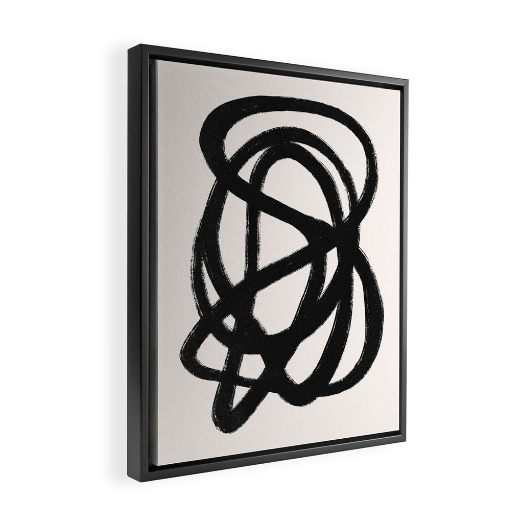 Abstract Black and White Organic Shape Elegant Monochrome Pattern Framed Canvas Print Gallery Image 2