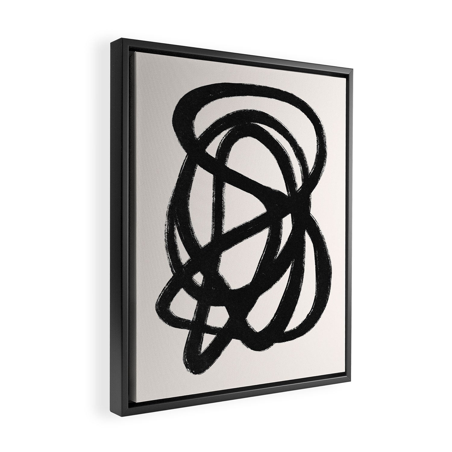 Abstract Black and White Organic Shape Elegant Monochrome Pattern Framed Canvas Print Gallery Image 2