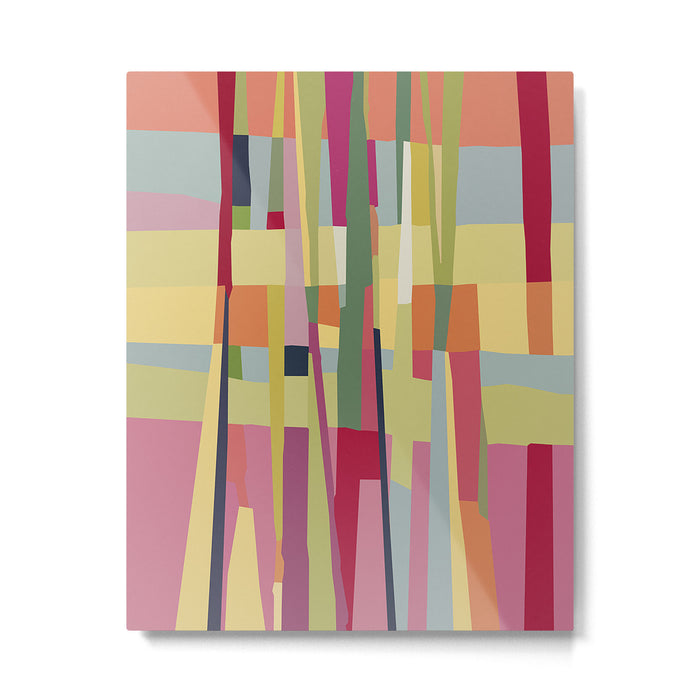Abstract Color Block Landscape Vertical Lines Mid Century Modern Style Metal Print Gallery Image 1