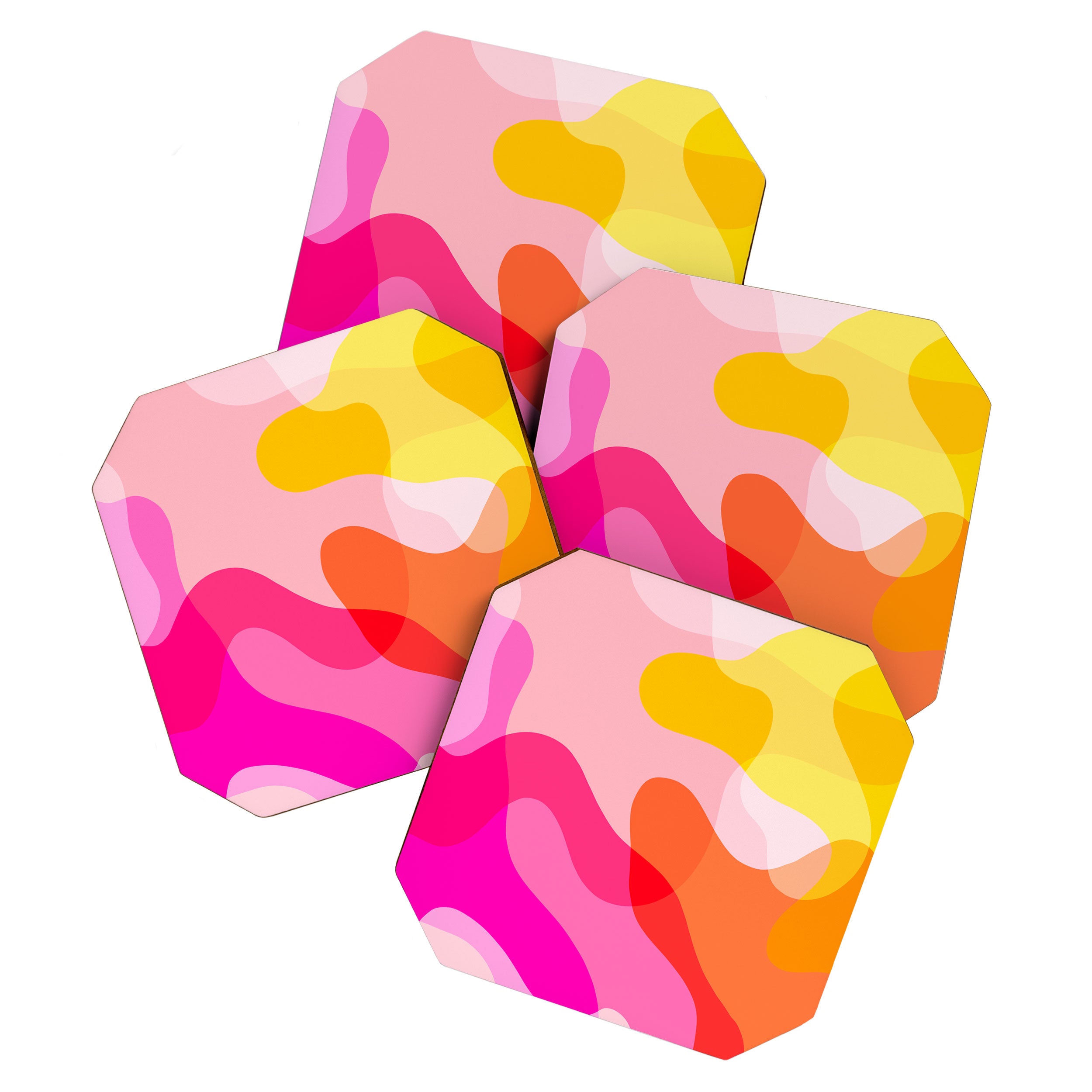 Abstract Yellow Pink Colorful Organic Shapes Coaster Gallery Image 1
