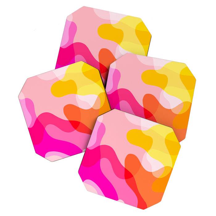 Abstract Yellow Pink Colorful Organic Shapes Coaster Gallery Image 1