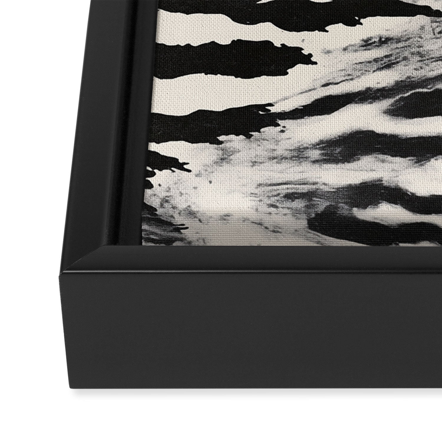 Abstract Zebra Stripe Pattern Modern Black and Beige Animal Framed Canvas Print Gallery Image 3