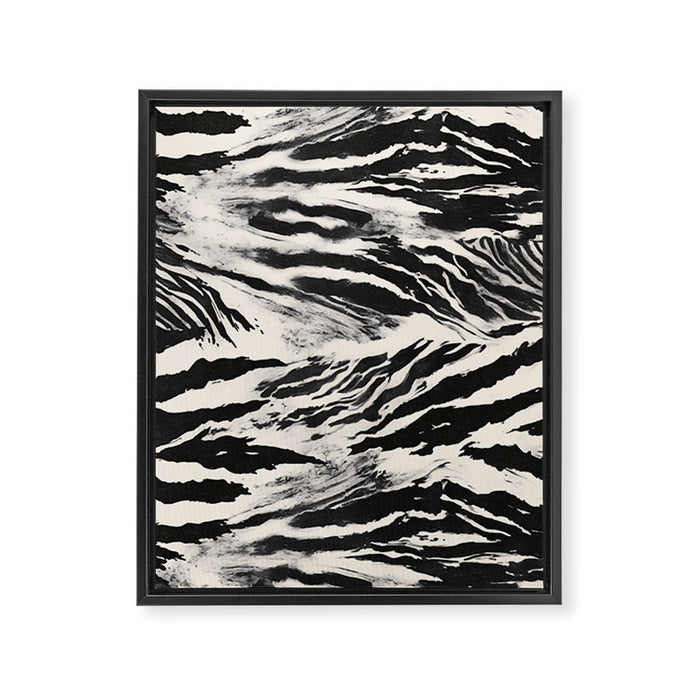 Abstract Zebra Stripe Pattern Modern Black and Beige Animal Framed Canvas Print Gallery Image 1