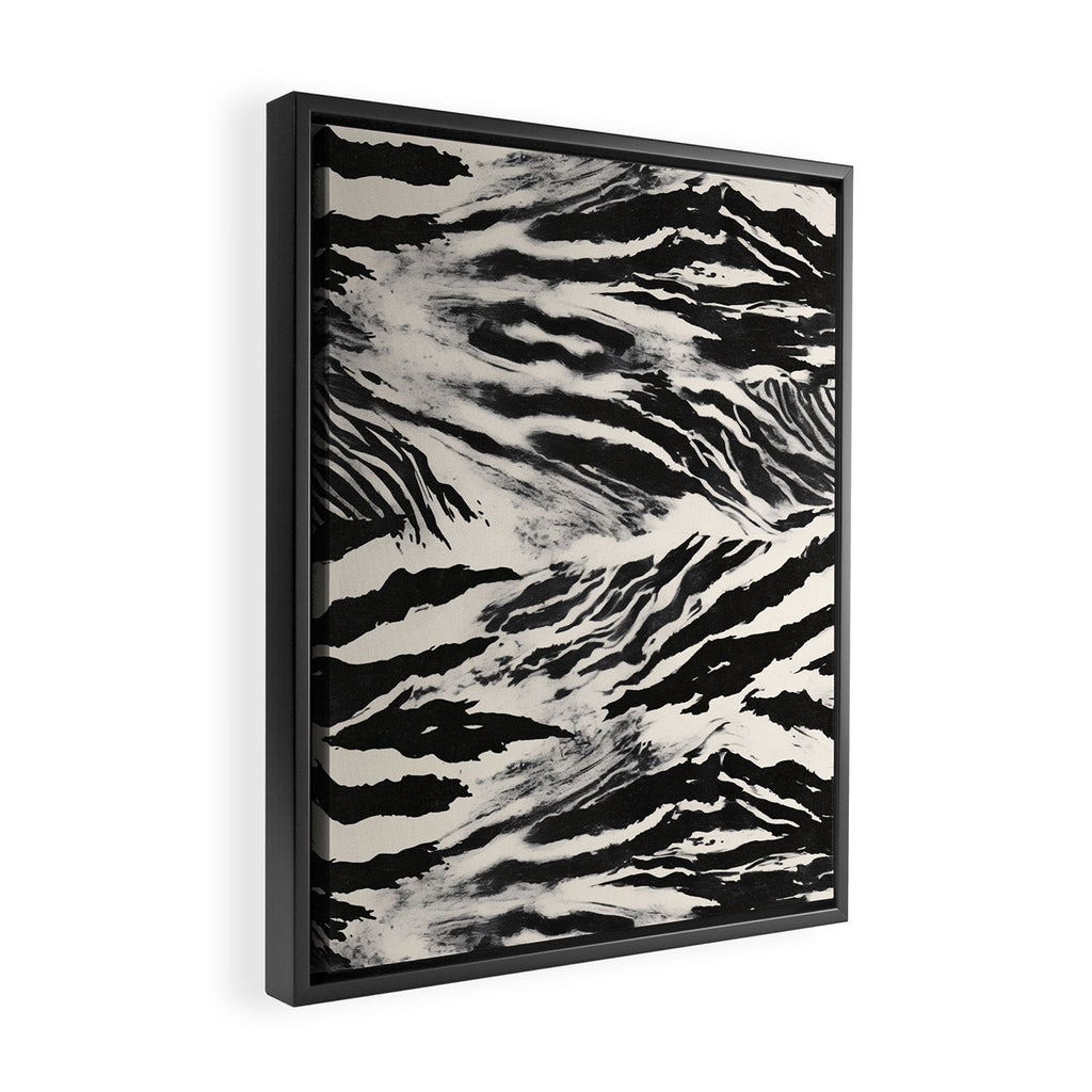 Abstract Zebra Stripe Pattern Modern Black and Beige Animal Framed Canvas Print Gallery Image 2