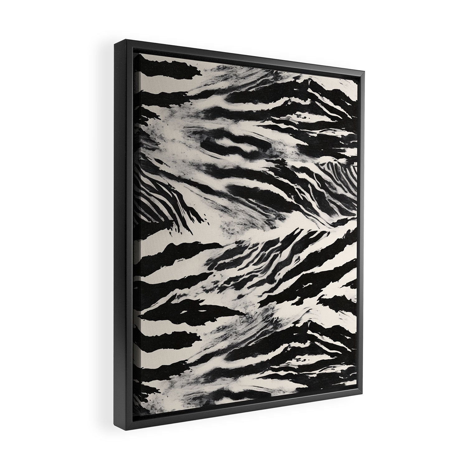 Abstract Zebra Stripe Pattern Modern Black and Beige Animal Framed Canvas Print Gallery Image 2