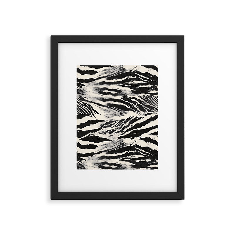 Abstract Zebra Stripe Pattern Modern Black and Beige Animal Framed Art Print Gallery Image 5