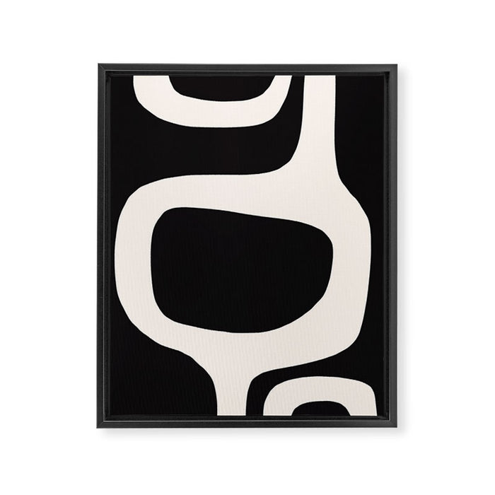 Black and White Abstract Minimal Shapes Framed Canvas Print Gallery Image 1
