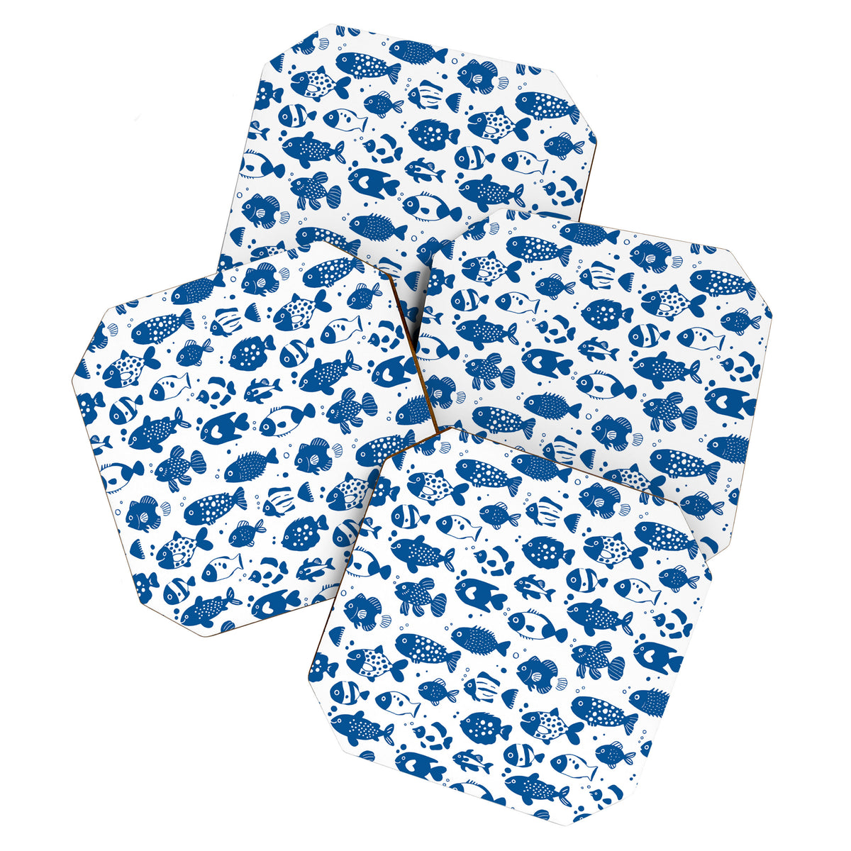 Blue Fish Pattern Minimal Coastal Ocean Coaster Gallery Image 1