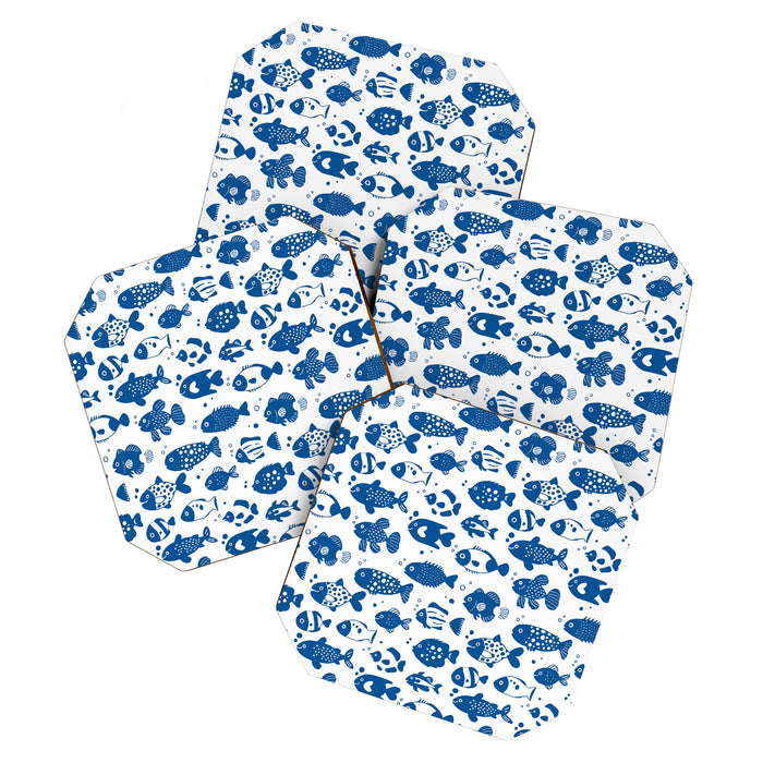 Blue Fish Pattern Minimal Coastal Ocean Coaster Gallery Image 1