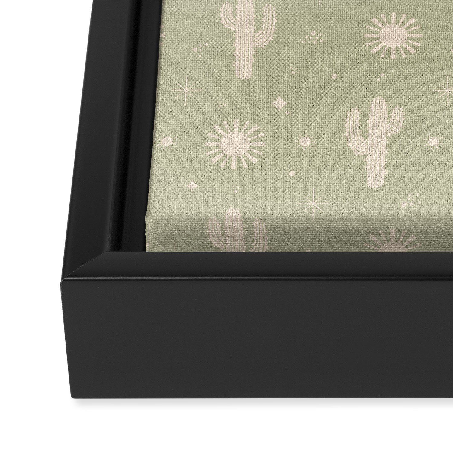 Boho Cactus Sun Desert Sage Green Pattern Framed Canvas Print Gallery Image 3