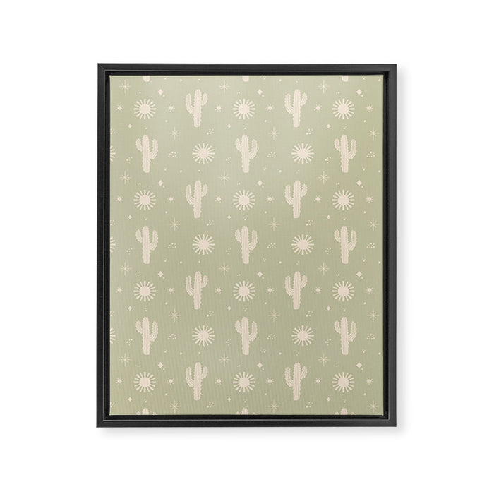 Boho Cactus Sun Desert Sage Green Pattern Framed Canvas Print Gallery Image 1