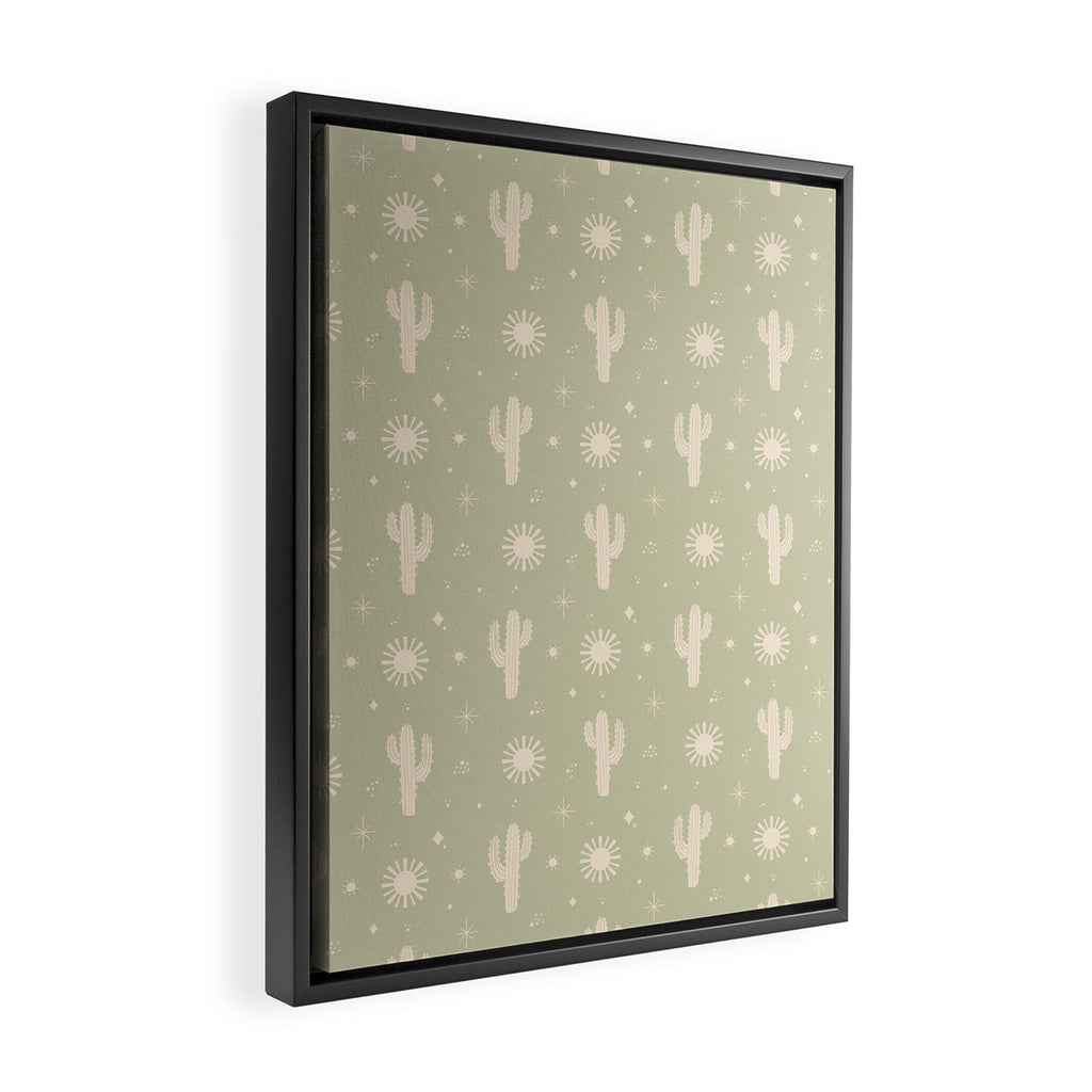 Boho Cactus Sun Desert Sage Green Pattern Framed Canvas Print Gallery Image 2