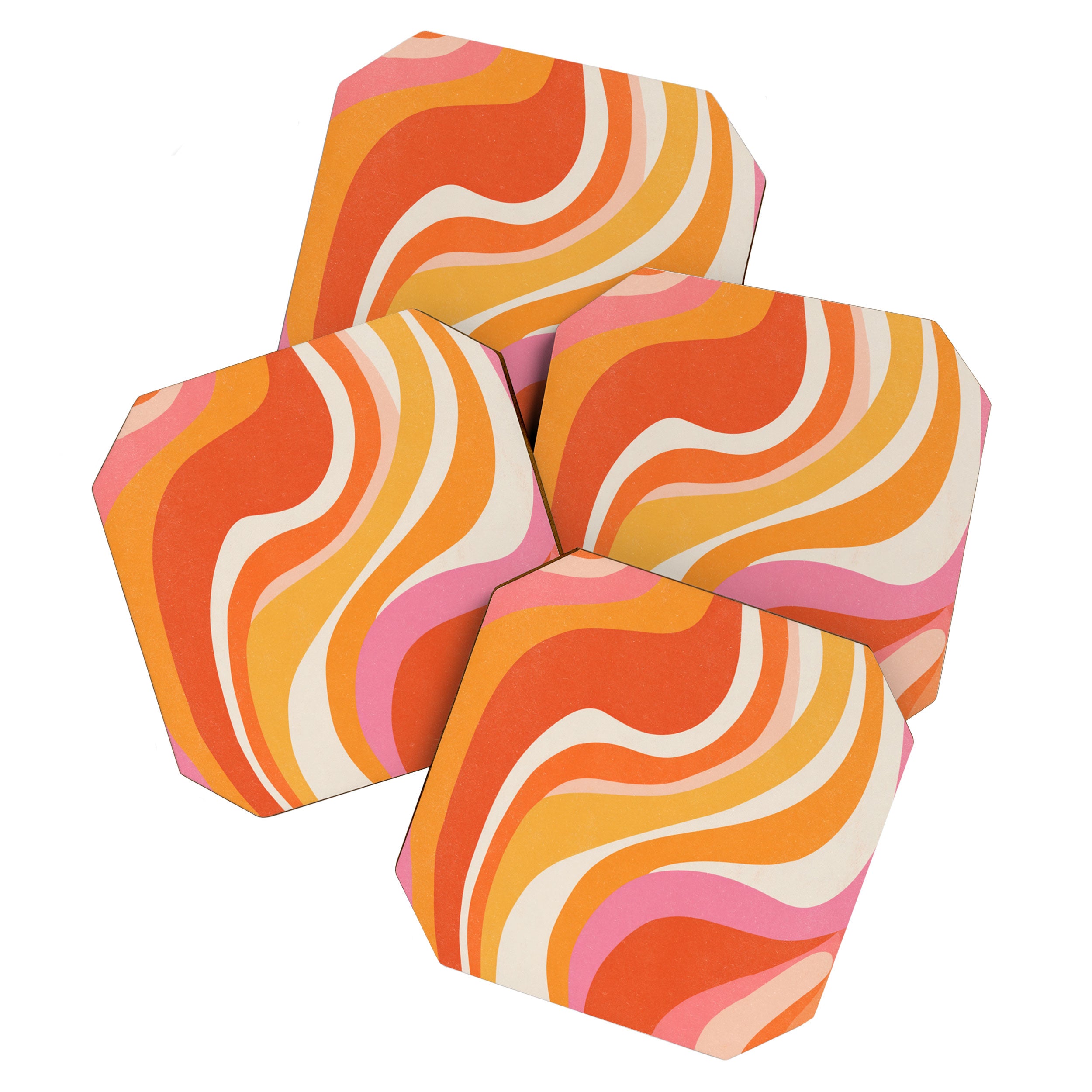 Bold Pink and Orange Groovy Swirl Abstract Pattern 70s Coaster Gallery Image 1