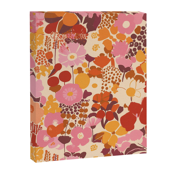 Bold Retro Bloom Collage in Sunset Tones Maximalist Floral Pattern Canvas Print Gallery Image 1