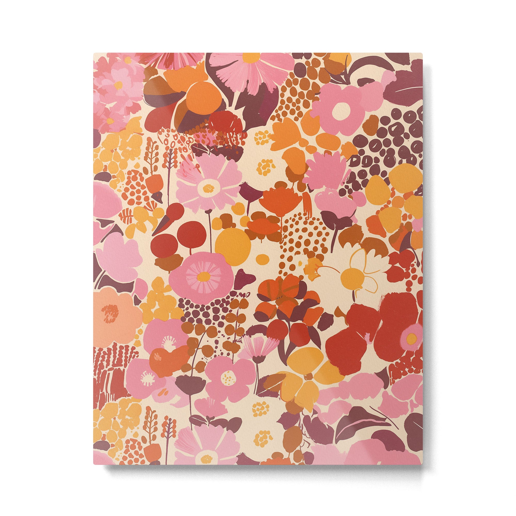 Bold Retro Bloom Collage in Sunset Tones Maximalist Floral Pattern Metal Print Gallery Image 4
