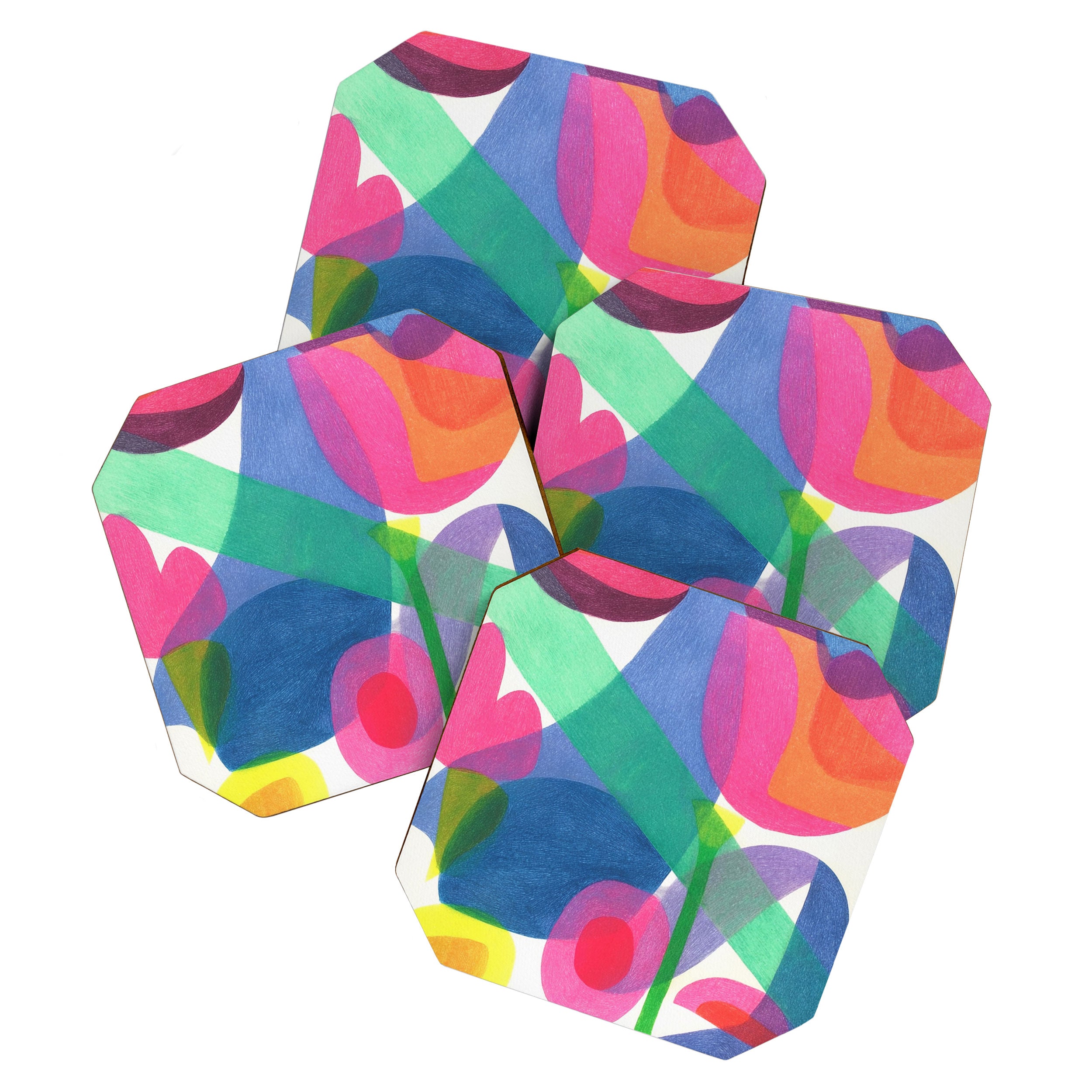 Bright Layered Color Shapes Abstract Composition Coaster Gallery Image 1