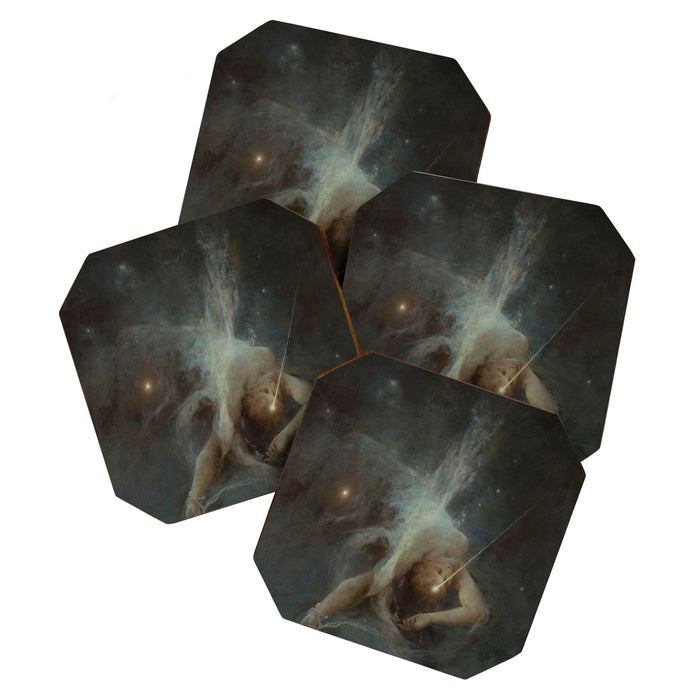 Celestial Dreamscape Woman Floating Among Stars Coaster Gallery Image 1