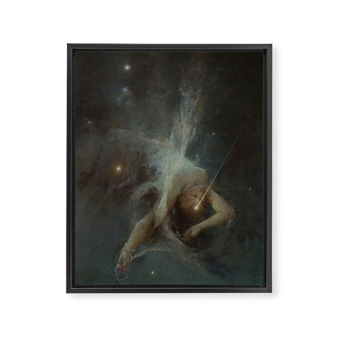 Celestial Dreamscape Woman Floating Among Stars Framed Canvas Print Gallery Image 1
