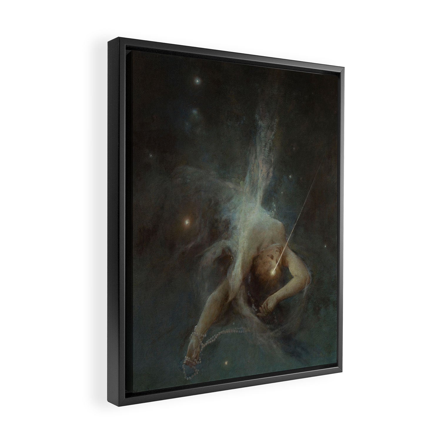 Celestial Dreamscape Woman Floating Among Stars Framed Canvas Print Gallery Image 2