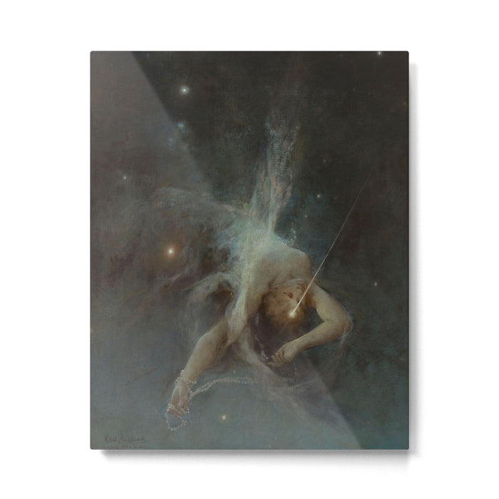 Celestial Dreamscape Woman Floating Among Stars Metal Print Gallery Image 1