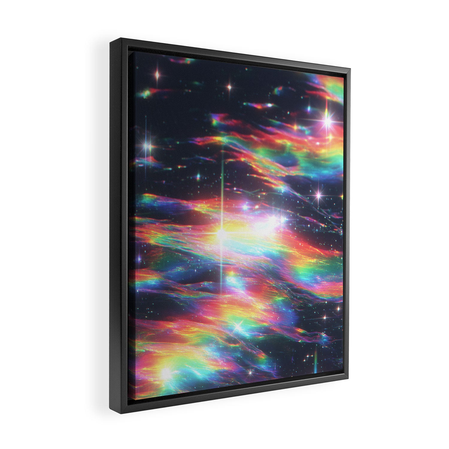 Celestial Rainbow Drift Abstract Space Prism Light and Ethereal Glow Framed Canvas Print Gallery Image 2