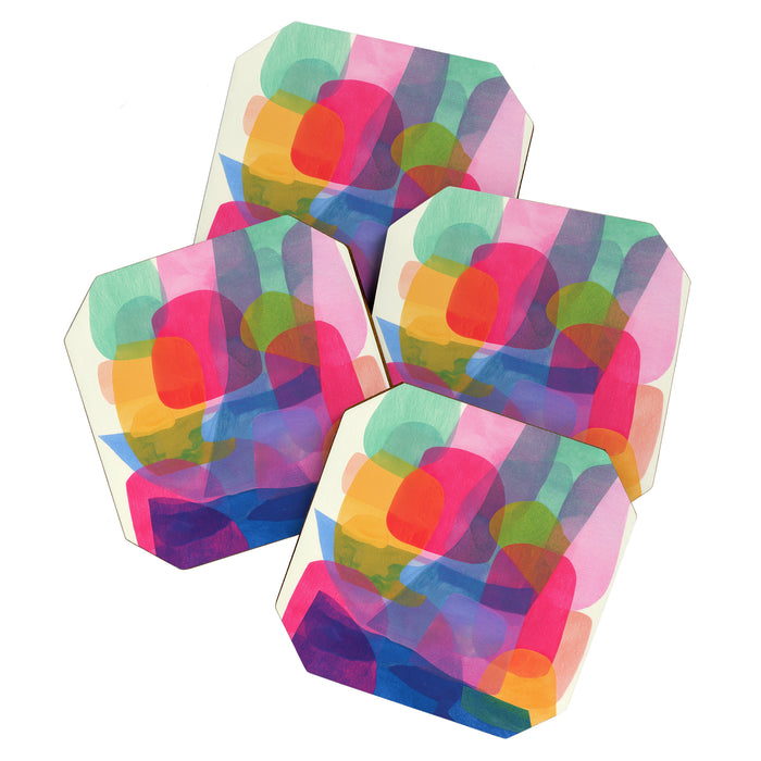 Colorful Abstract Shapes Soft Overlap Composition Coaster Gallery Image 1