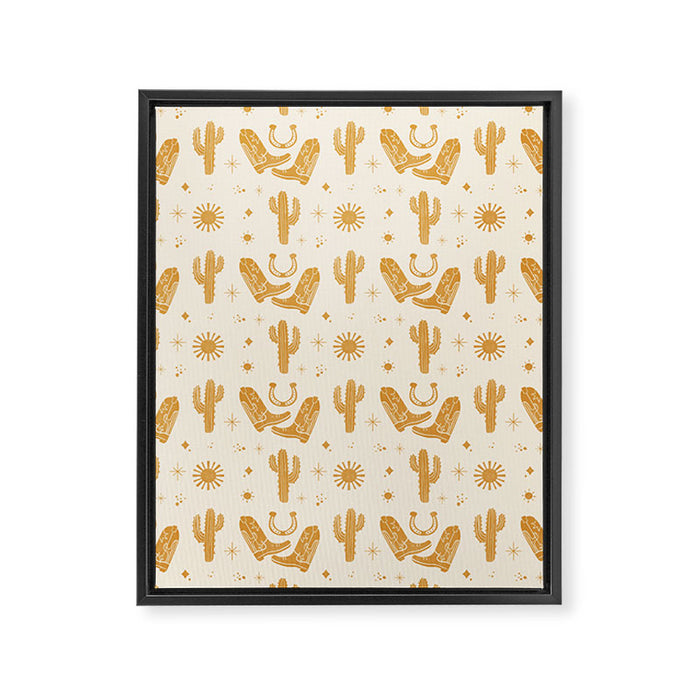 Cowboy Boots Boho Yellow Pattern Western Framed Canvas Print Gallery Image 1