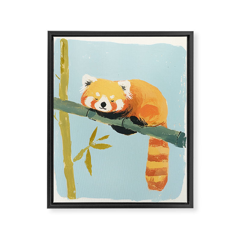 Cute Red Panda Sleeping on Bamboo Adorable Animal Nature Framed Canvas Print Gallery Image 6