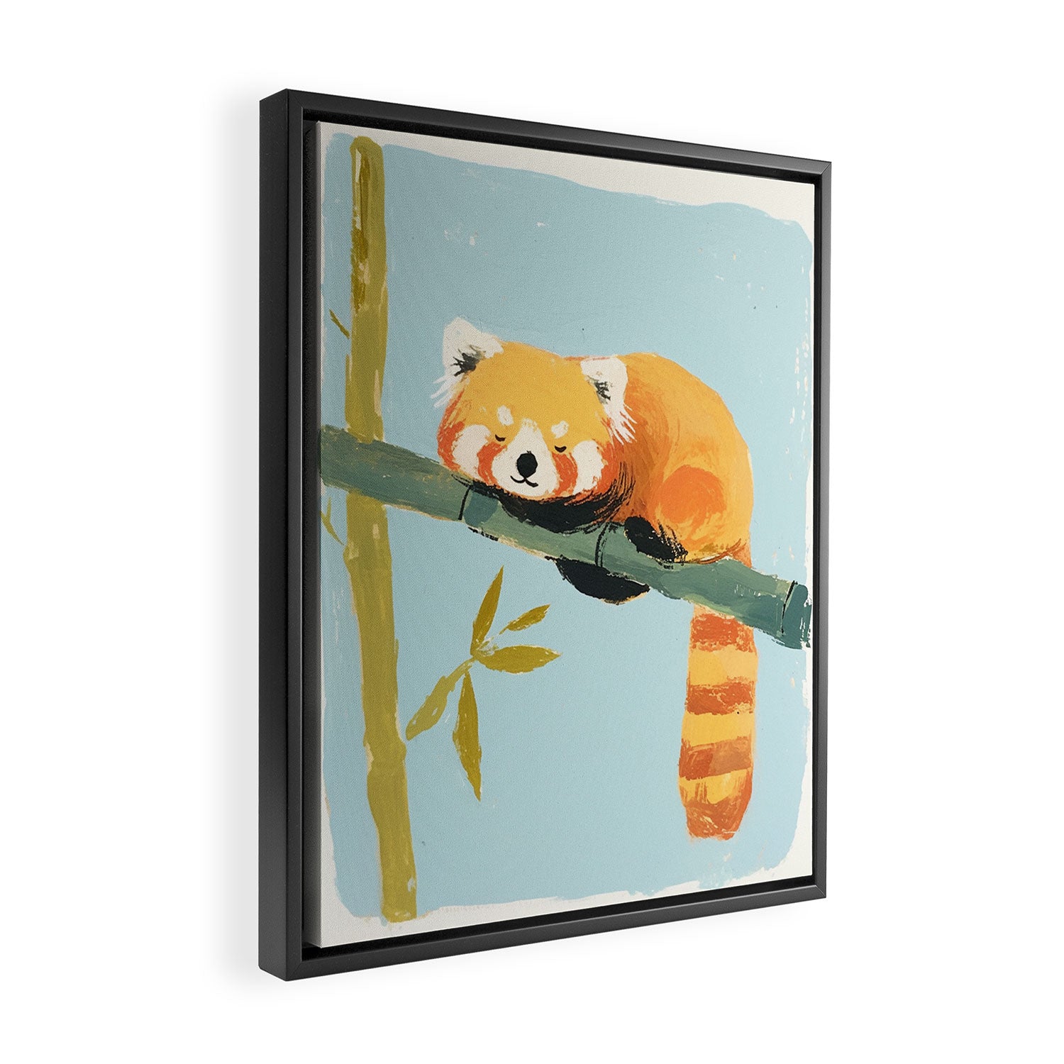 Cute Red Panda Sleeping on Bamboo Adorable Animal Nature Framed Canvas Print Gallery Image 2