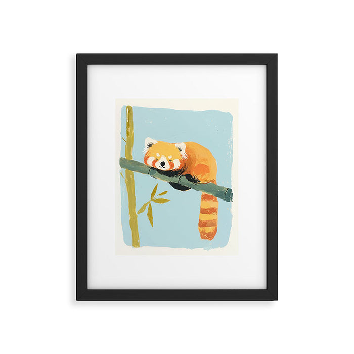 Cute Red Panda Sleeping on Bamboo Adorable Animal Nature Framed Art Print Gallery Image 1