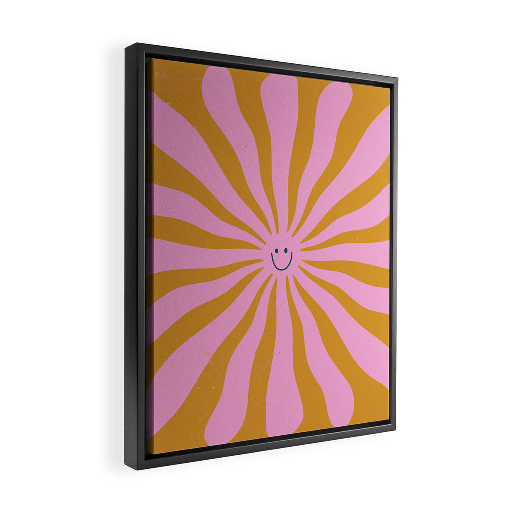 Cute Retro Sun Face  Framed Canvas Print Gallery Image 2