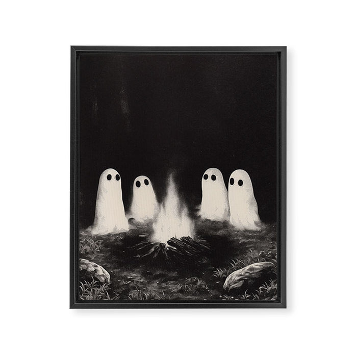 Cute Spooky Ghost Camping Framed Canvas Print Gallery Image 1