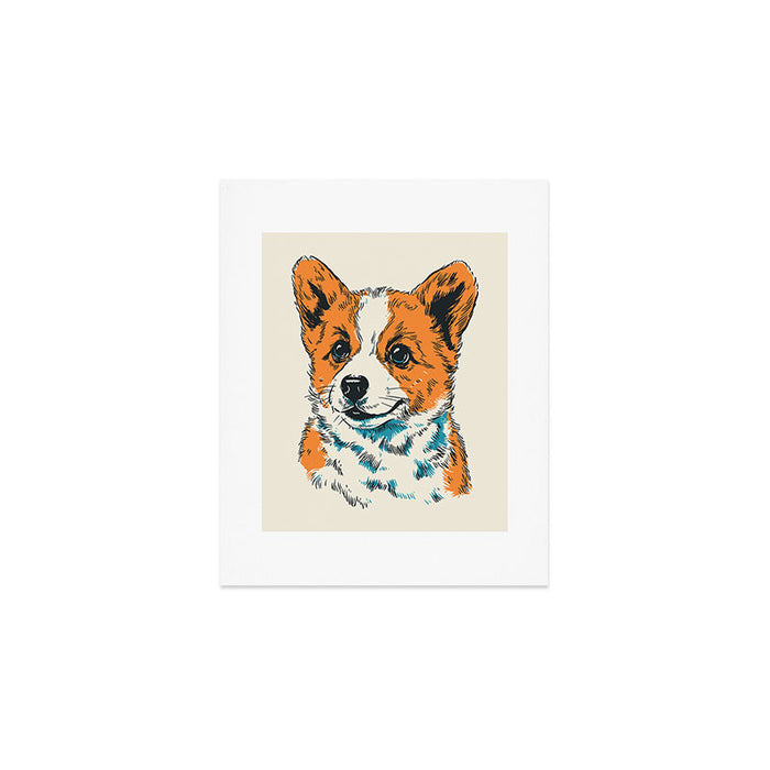 Cute Welsh Corgi Puppy Portrait Art Print Gallery Image 1