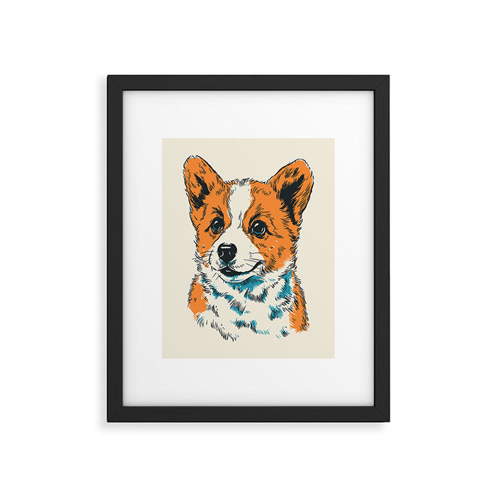 Cute Welsh Corgi Puppy Portrait Framed Art Print Gallery Image 1