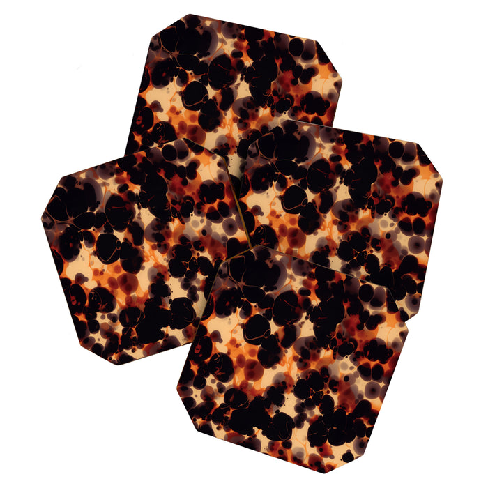 Dark Tortoiseshell Pattern Amber Black Abstract Coaster Gallery Image 1