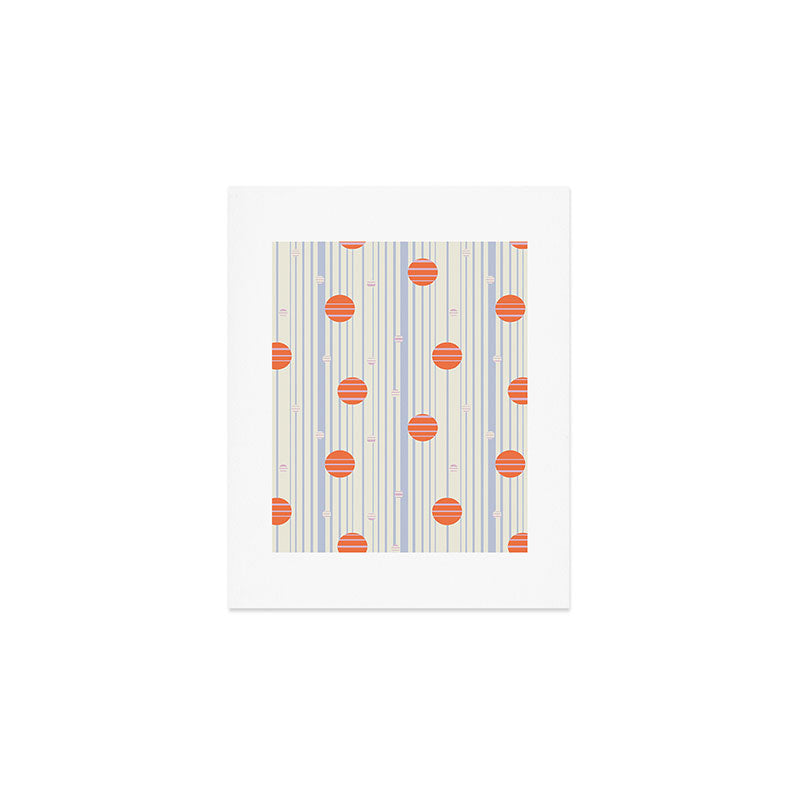 Dots and Vertical Stripes in Orange and Lavender - Playful Geometrics Art Print Gallery Image 1