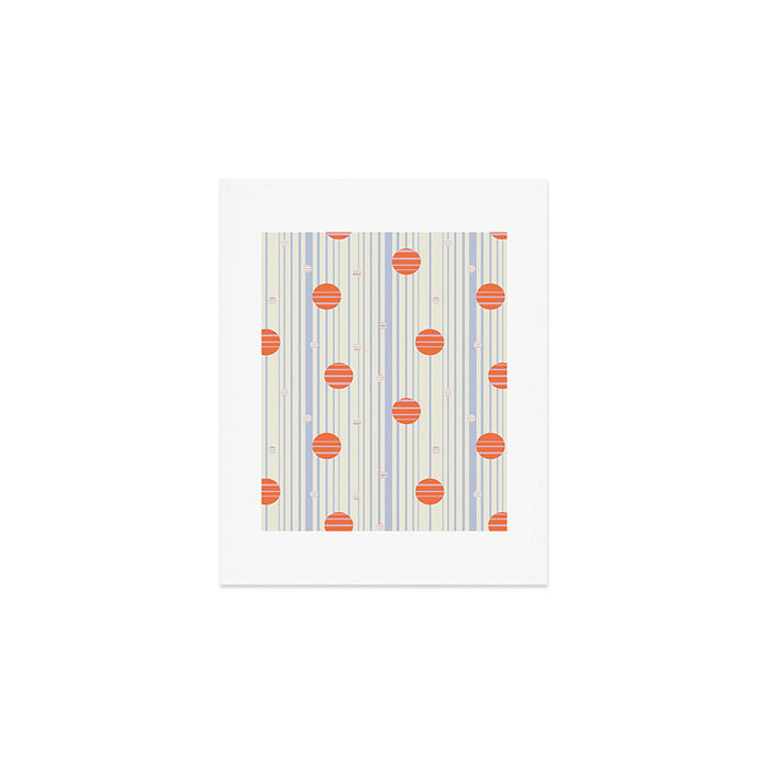 Dots and Vertical Stripes in Orange and Lavender - Playful Geometrics Art Print Gallery Image 1