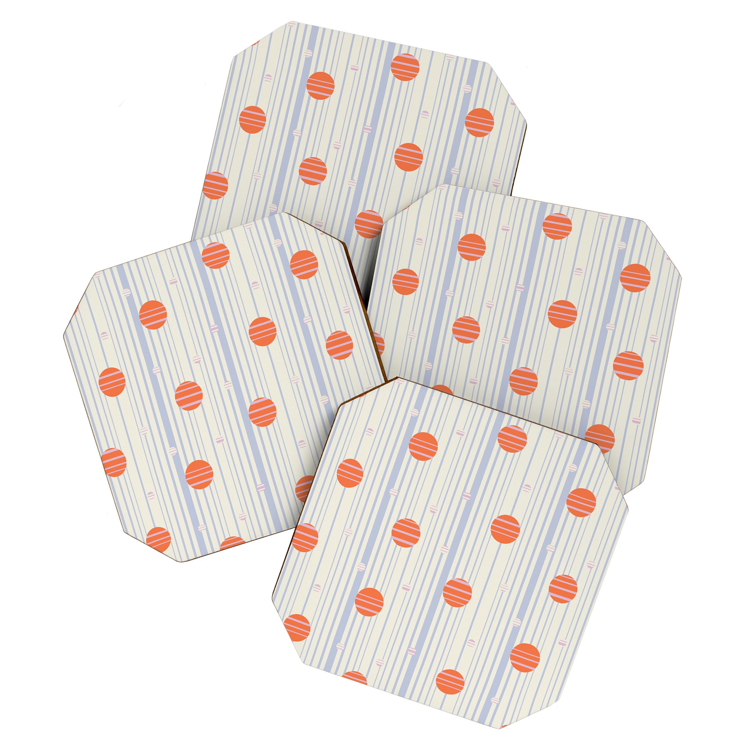 Dots and Vertical Stripes in Orange and Lavender - Playful Geometrics Coaster Gallery Image 1