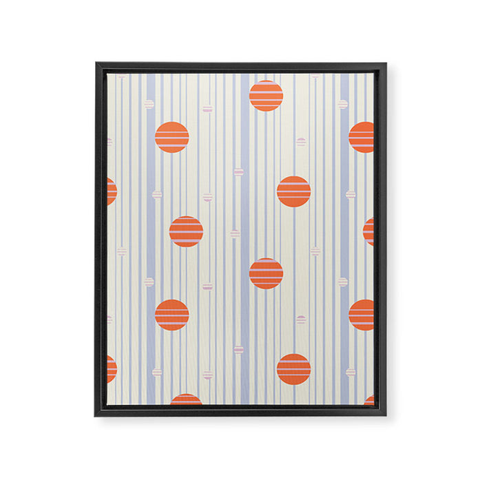 Dots and Vertical Stripes in Orange and Lavender - Playful Geometrics Framed Canvas Print Gallery Image 1
