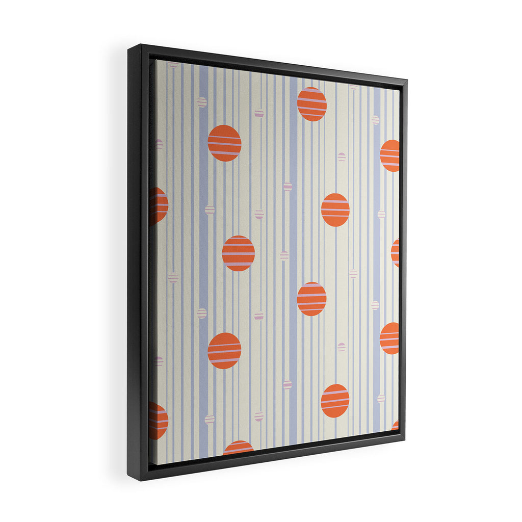 Dots and Vertical Stripes in Orange and Lavender - Playful Geometrics Framed Canvas Print Gallery Image 2